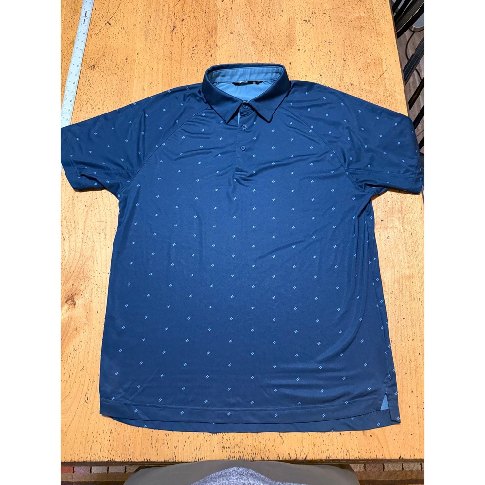 UNRL Polo Large Teal Blue Geometric Dash Print Short Sleeve Performance Golf Top